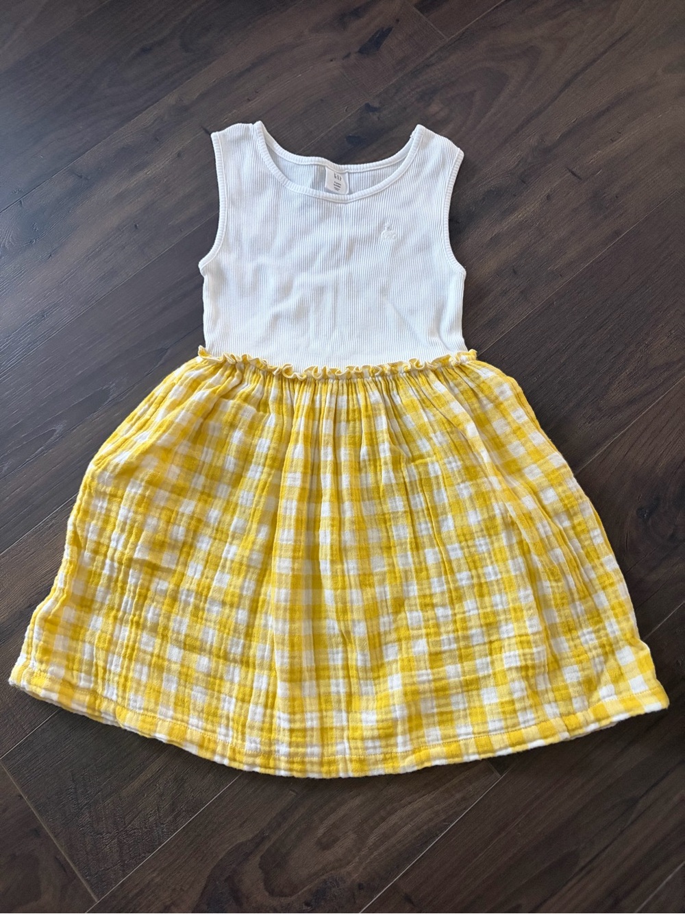 BabyGAP White Ribbed Tank Dress with Yellow Gingham Skirt